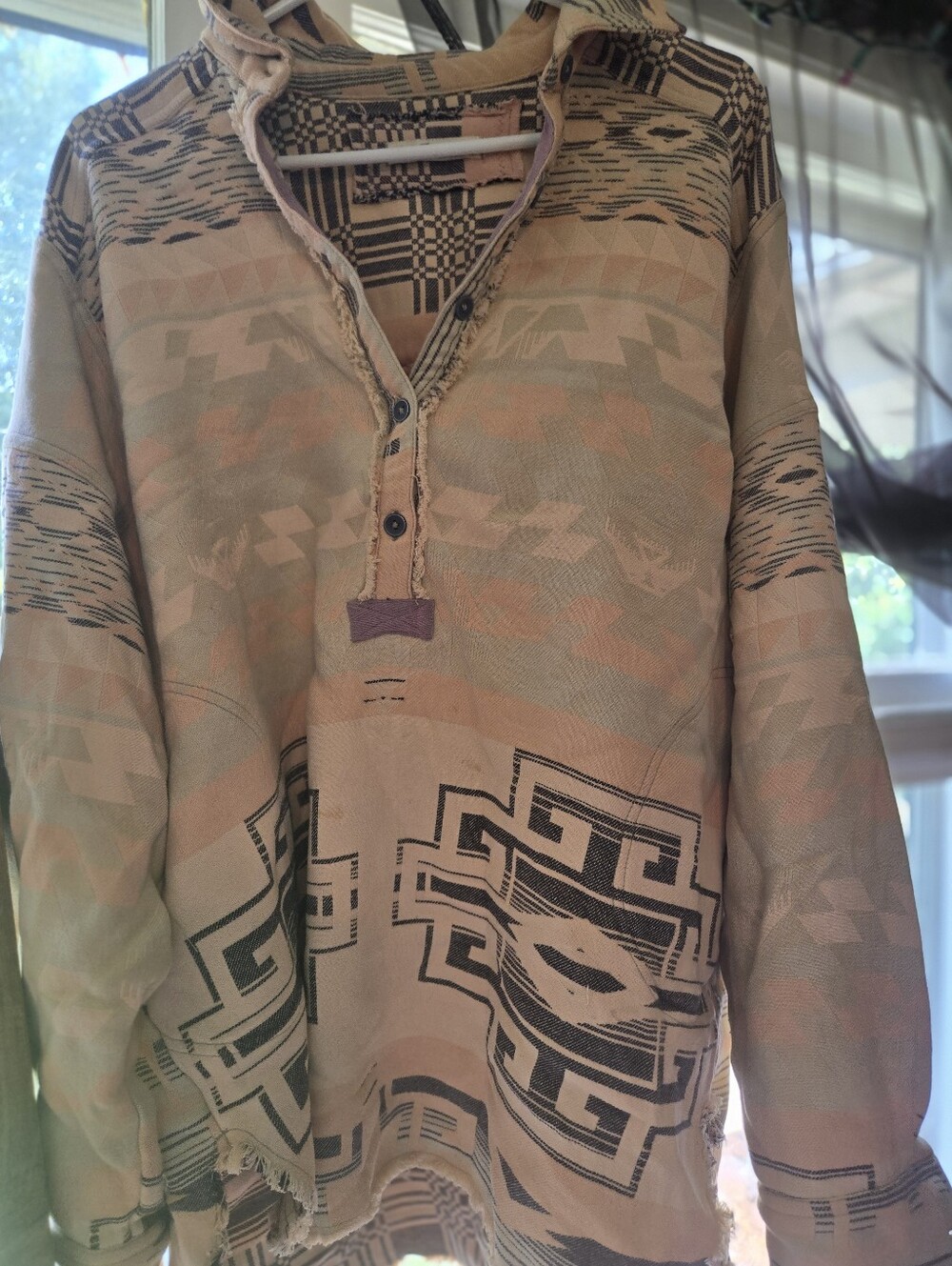 We The Free Beige & Black Aztec-Inspired Pullover Hoodie - Picture 6 of 9